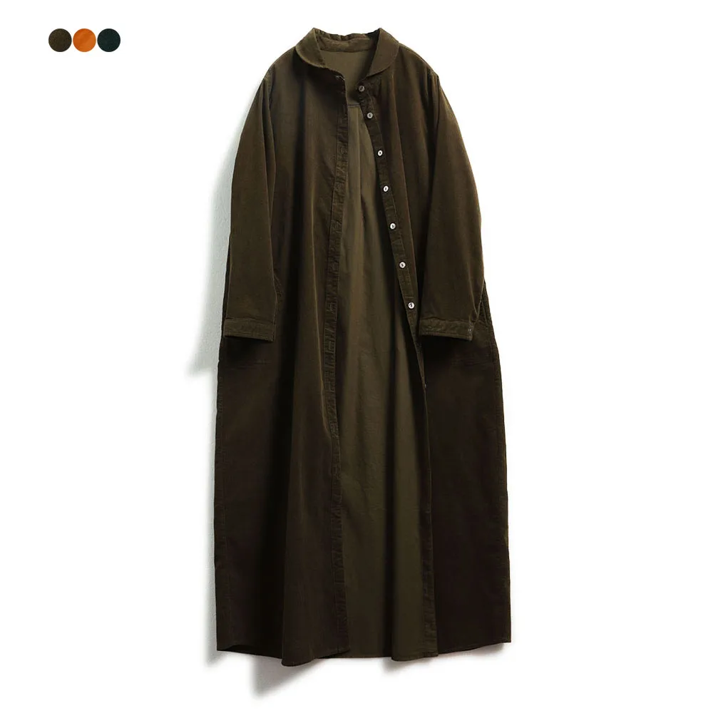 Spring Autumn Women Basics Loose Comfortable Natural Breathable Water Washed Cotton Corduroy Long Shirt Dresses