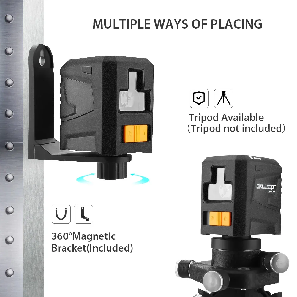 DEKO 2 Lines Laser Level Self-Leveling Horizontal&Vertical Cross-Line with Magnetic Bracket Green/Red Beam 650nm