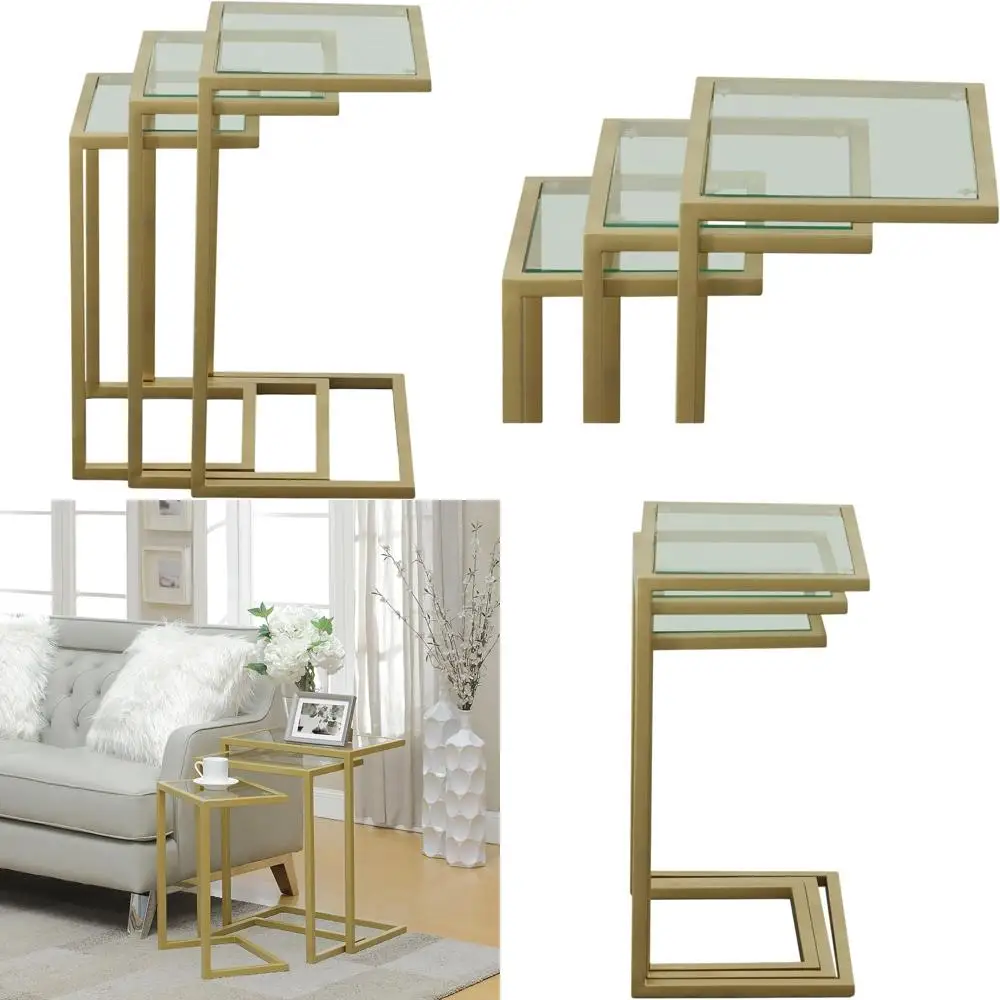 Modern Rectangular Wooden Top 3-Piece Nesting Table Set with Alloy Steel Frame for Space-Saving Furniture