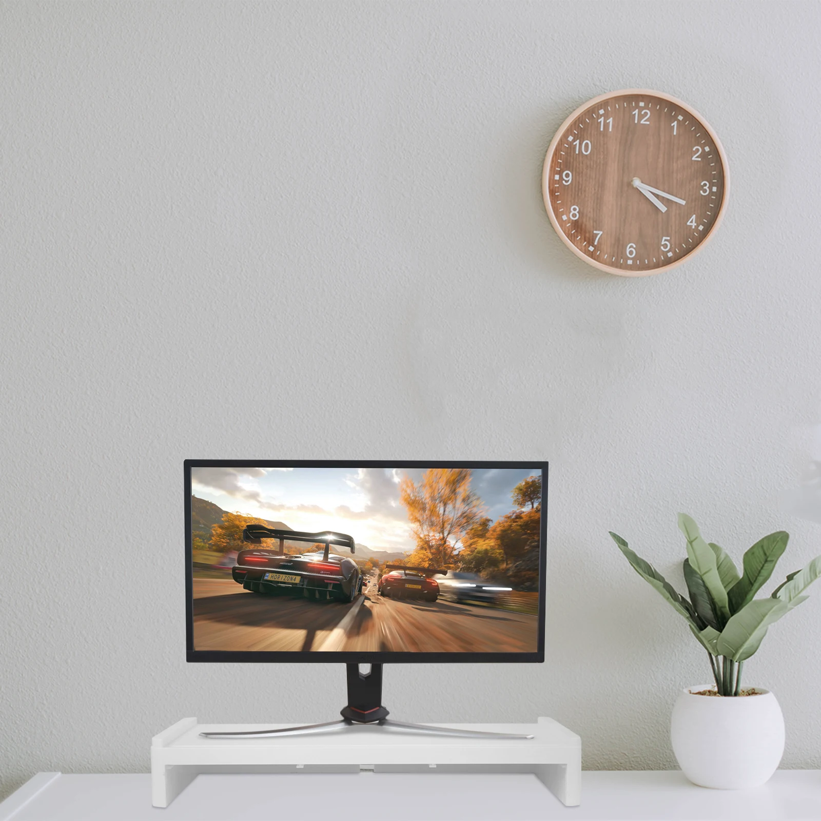 

1pc White Desktop Stand For Monitor Laptop Elevated Rack Plastic Monitor Riser With Storage Strong Bearing Capacity Office