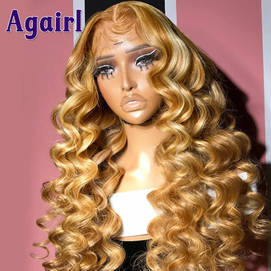 Highlight Honey Blonde 6x6 Lace Closure Wig 13X6 Loose Wave Lace Frontal Human Hair Wigs with Baby Hair Malaysian Virgin Wigs