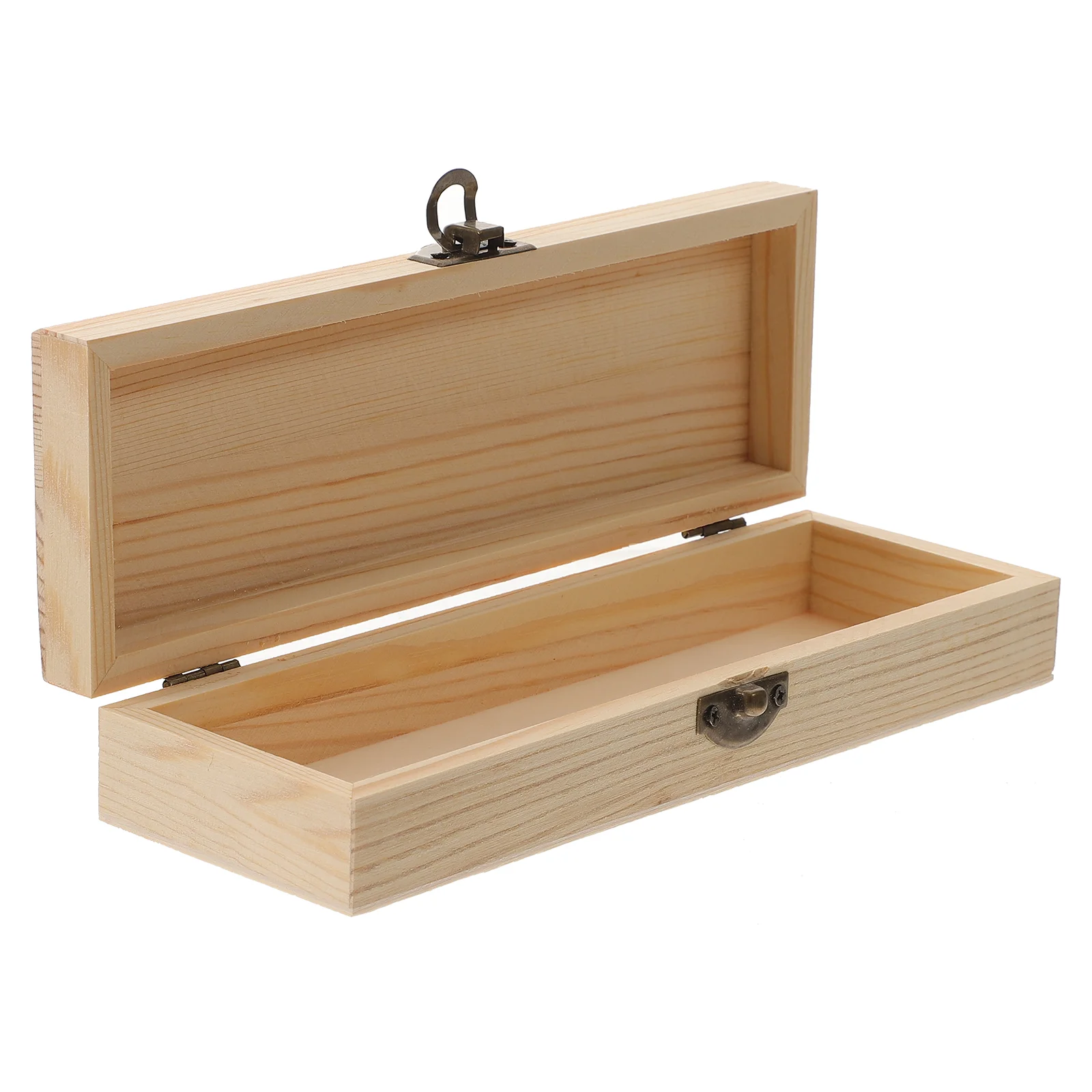 

Plain Unfinished Wooden Pencil Box Unpainted Rectangle Wooden Box Hinged Lid Diy Artist Tool Brush Storage Box Case Locking