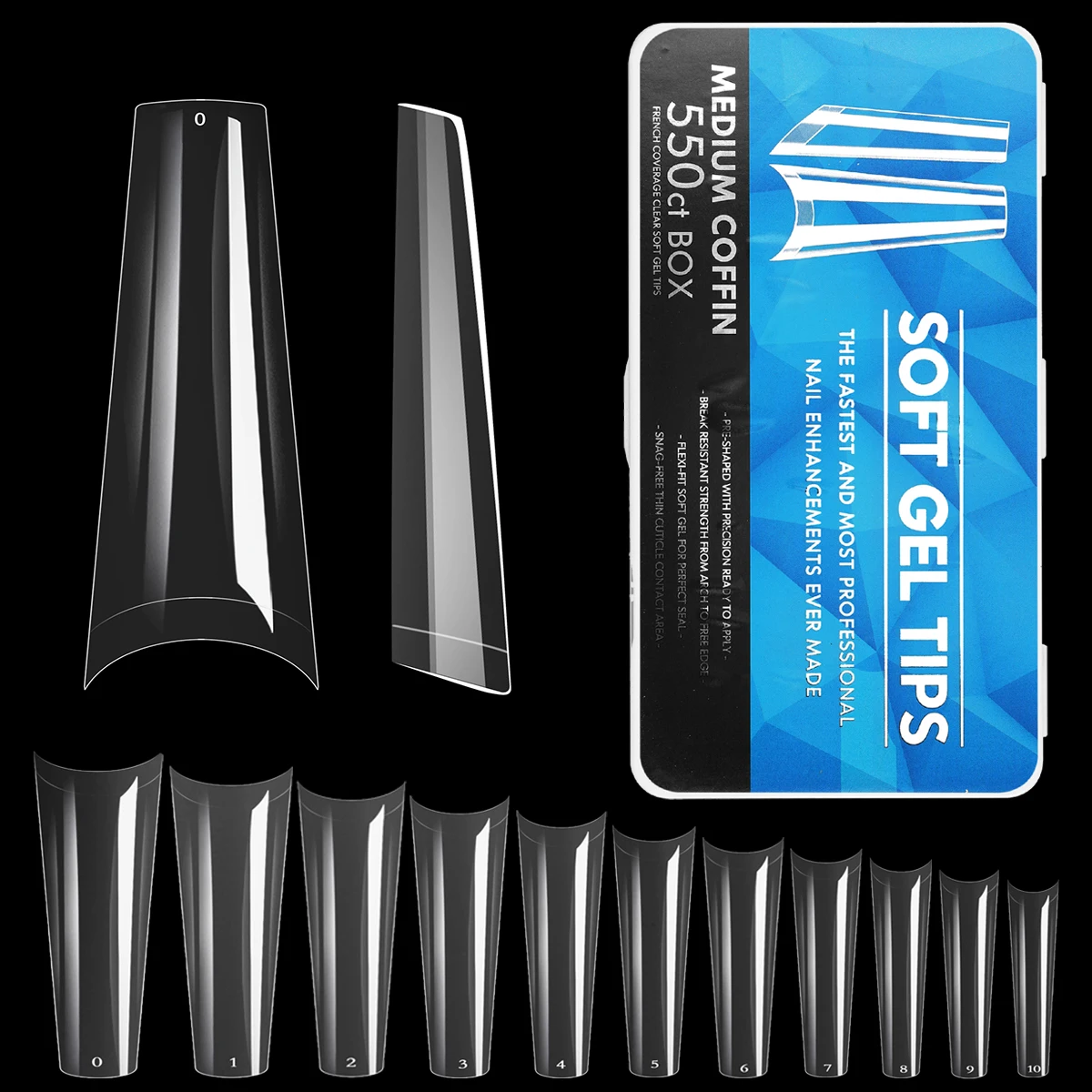 550pcs Coffin Almond Soft Gel Nail Tips  False Half Cover Press On Acrylic Nails 11Sizes Fake Nails DIY Manicure Extension Tools