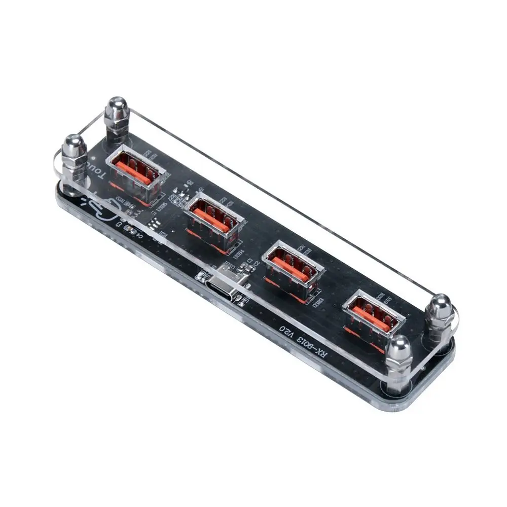 Portable USB Power Supply Base Multifunctional with Transparent Casing 4-Port Hub Power Supply Desktop Accessory