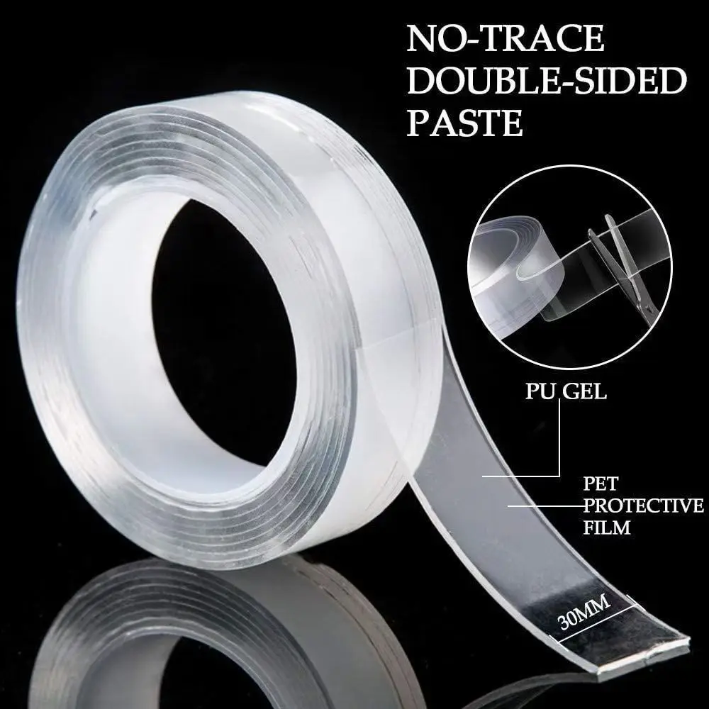 1M 5M Nano Tape Double Sided Tape Transparent Reusable Waterproof Adhesive Tapes Cleanable Kitchen Bathroom 1mm Thickness