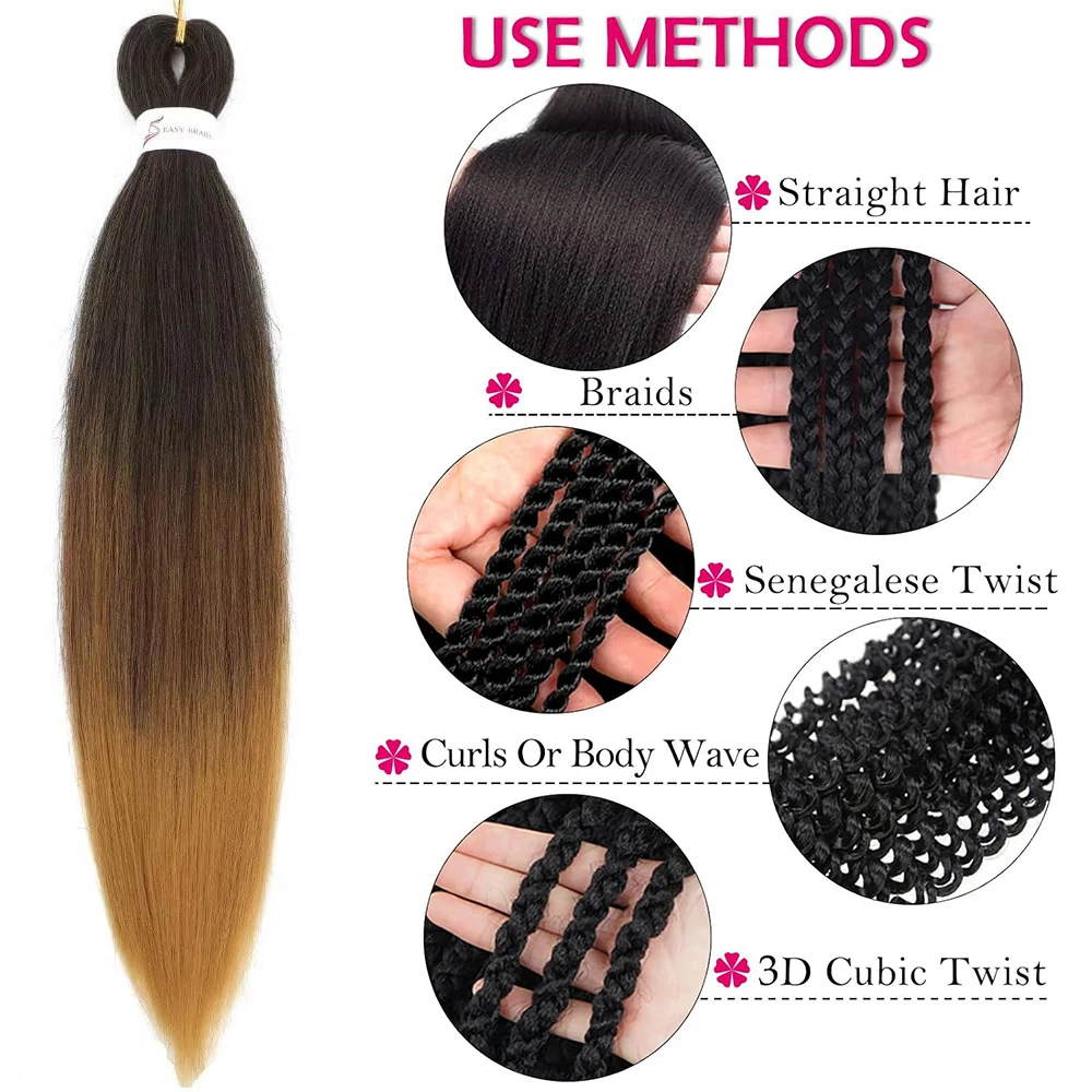 Предварительно растянутые косы для волос, профессиональные, без зуда, настройка горячей воды, синтетическое волокно, омбре, текстура яки, коса для наращивания волос