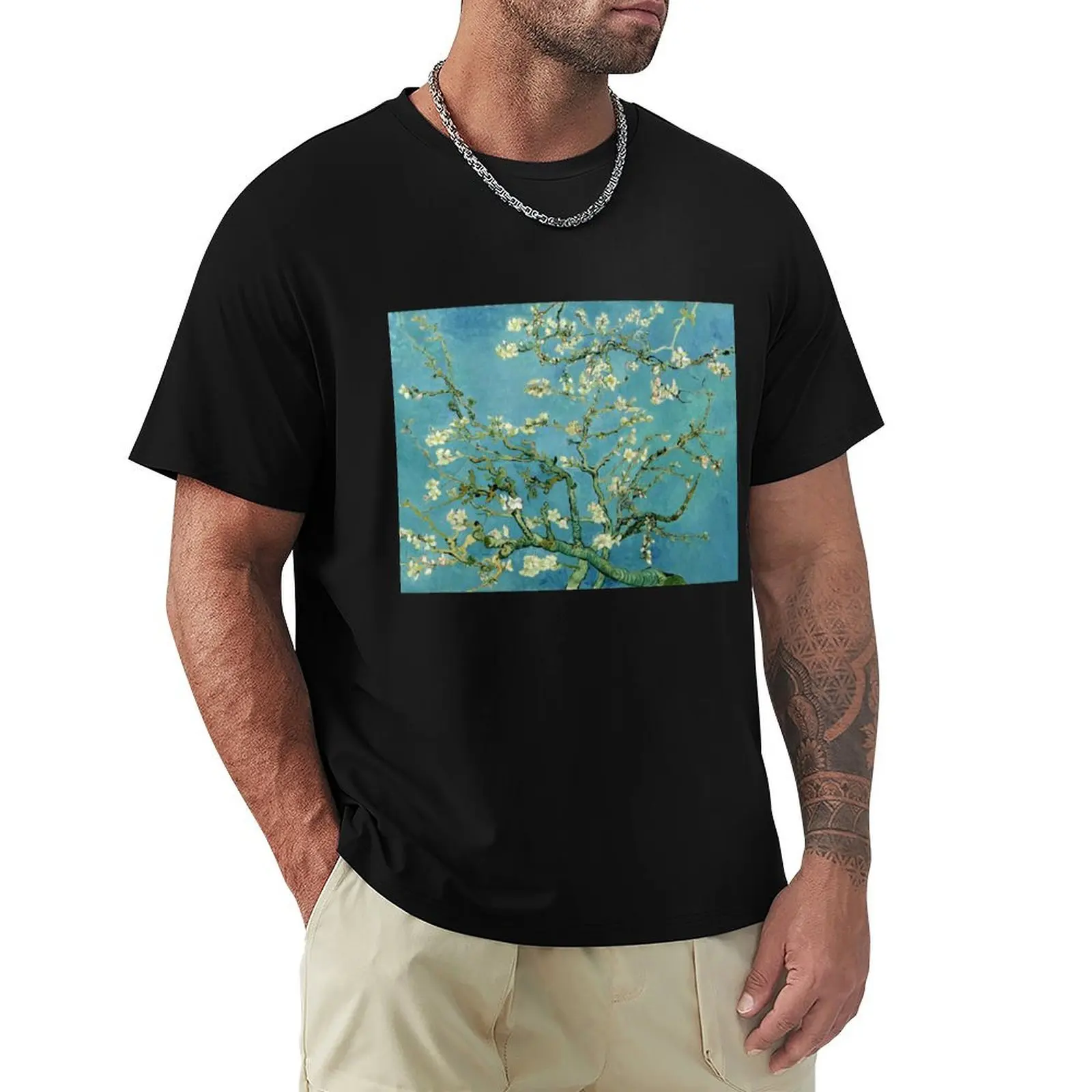 Branches with Almond Blossom Van Gogh Painting T-Shirt Work Wear Short Sleeve T-Shirt