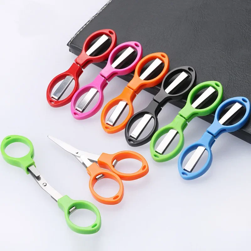 Cute 8 Words Folding Scissors Plastic Handle Stainless Steel Student Classroom Learning Tools Mini School Supplies Micro Scissor