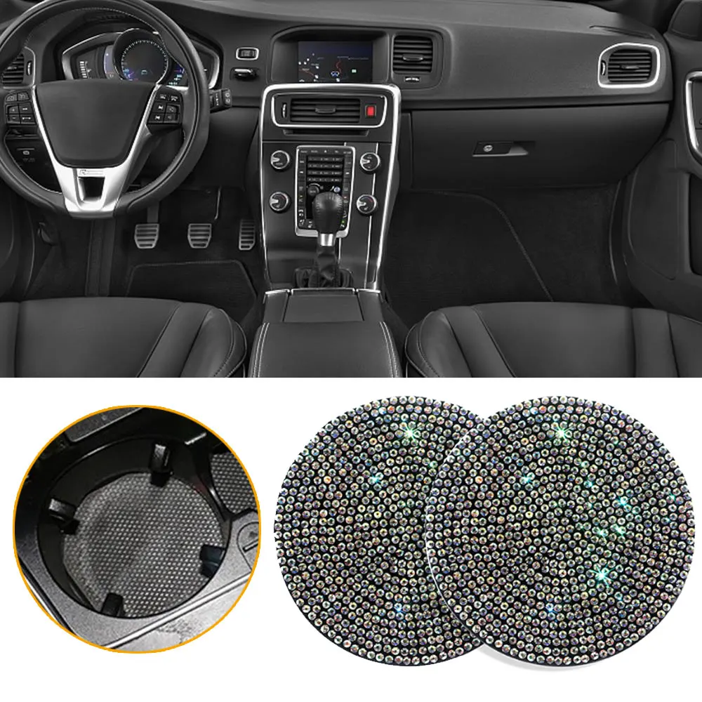 

2PCS Car Auto Water Cup Slot Mat Diamond Non-slip Elastic Pad Silica Gel Cup Holder Gadget Bling Interior Decor Car Accessories