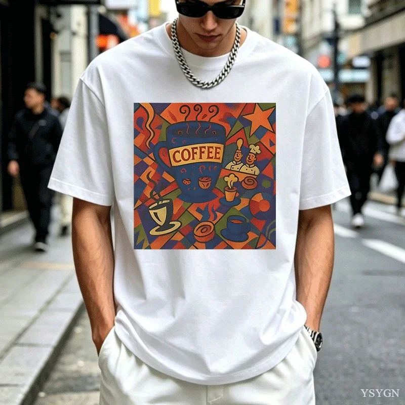 Vintage Tee for Coffee Lovers Print Fashion T-shirt Cotton Short Sleeve Round Neck Tshirt Men Women Loose Streetwear Y2k