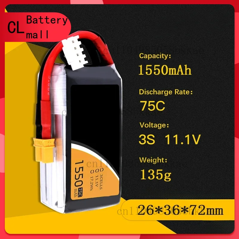 

3S 11.1V 1550mAh 75C LiPo Battery For RC Helicopter Quadcopter FPV Racing Drone Parts With XT60 11.1V Rechargeable BATTERY