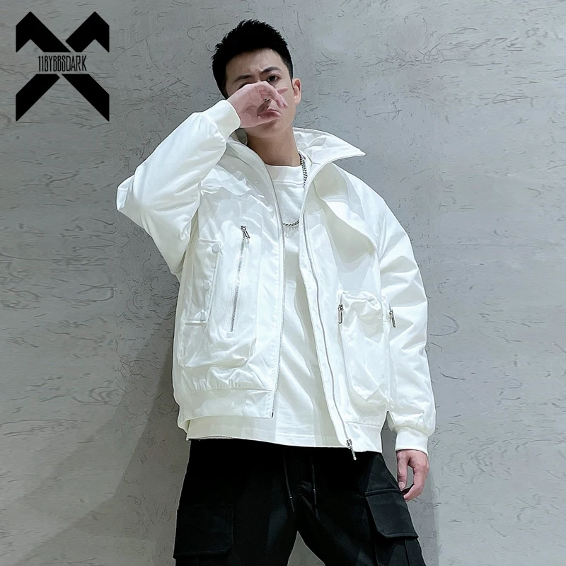 2023 Winter Tactical Cargo Jackets Men Multi Pockets Coats Windbreaker Hip Hop Streetwear Male Clothes Techwear White Black