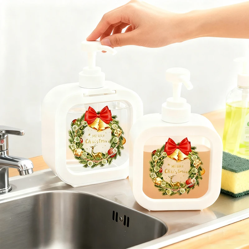 

Christmas Wreath Soap Dispenser Liquid Lotion Hand Pump Soap Dispenser Refillable Shampoo Bottle Plastic Hand Soap Dispensers