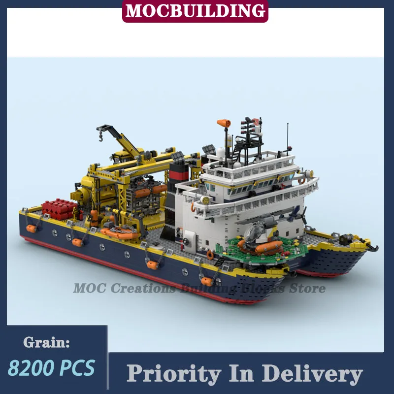 MOC City Catamaran Research Vessel Set Building Blocks Exploration Ships Transport Vehicles  Collection Toys Gifts