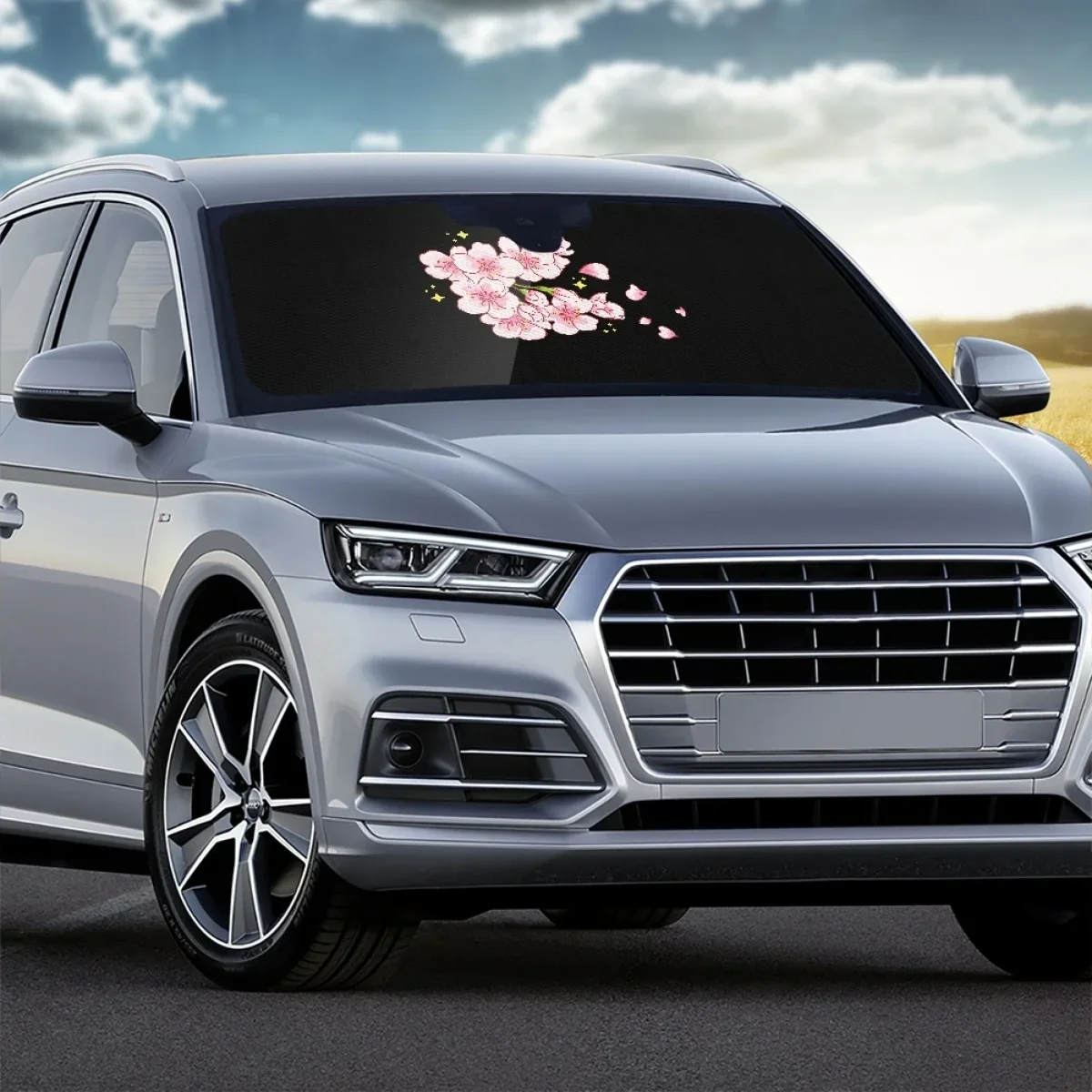 سيارة الشمس قناع الوردي زهر الكرز الطباعة Sunsha سيدان دائم اكسسوارات السيارات الداخلية عاكس الحرارة الزجاج الأمامي يغطي #4