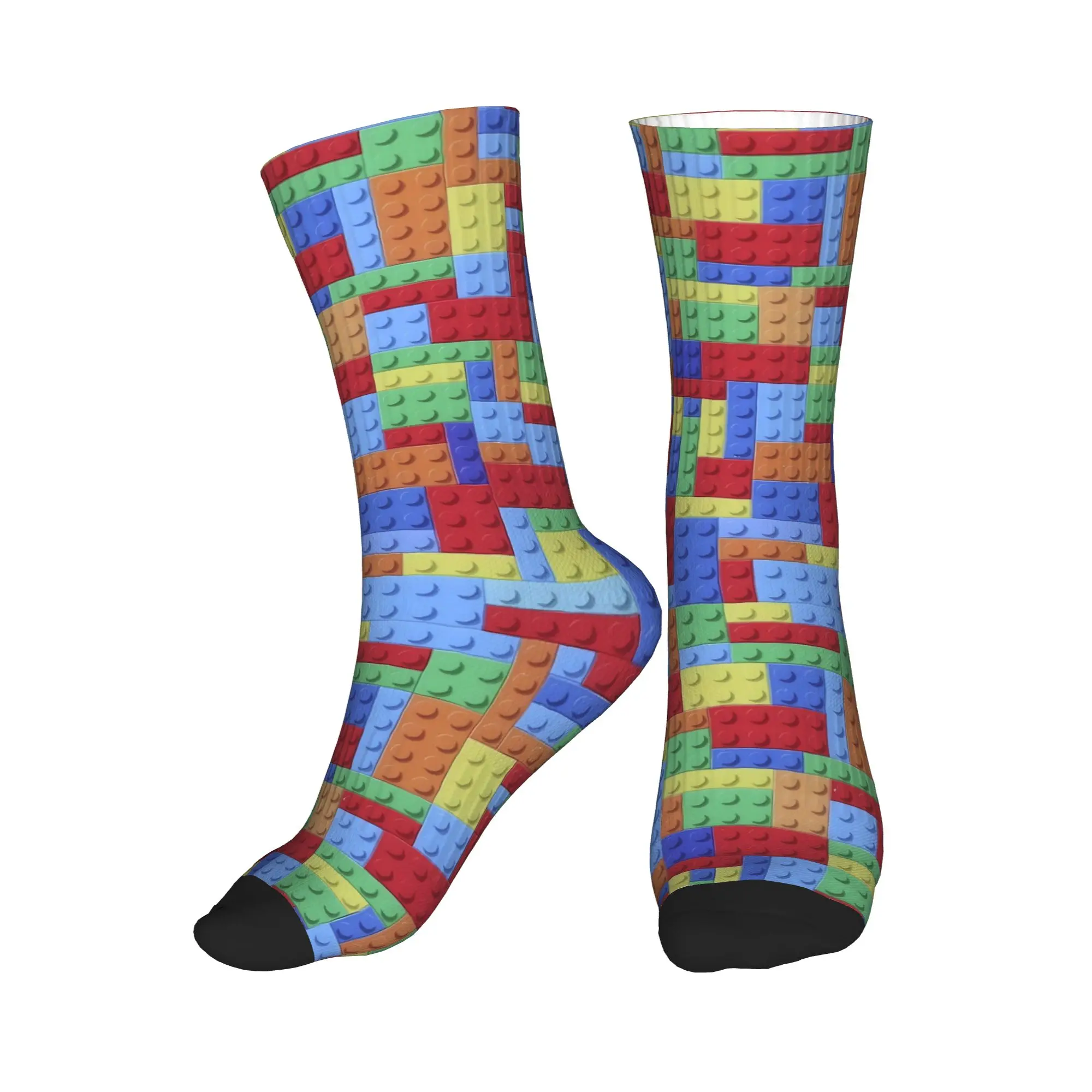 Men Socks Pastel Building Blocks Pattern  Stockings Anti Bacterial Breathable Socks Spring Kawaii Printed Skateboard Socks