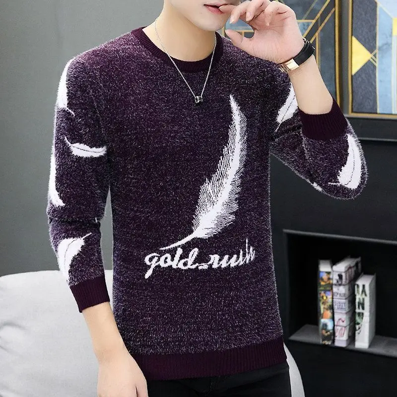 Korean Fashion Herbst Winter Pullover männer Oansatz Jacquard Weben Verdicken Warme Casual Langarm Lose Pullover Gestrickte Tops