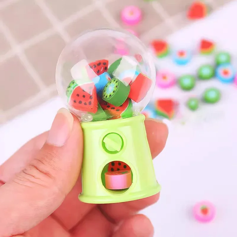 12pcs/set Mini Fruit Animals Erasers Cute Gashapon Machine Erasers for Kids Kawaii Stationery Correction Tool Office Supplies