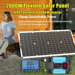 2000W Solar Panel System 12V Battery Charging Controller 4000W 110V/220V Solar Inverter Kit Complete For Home/Outdoor Use