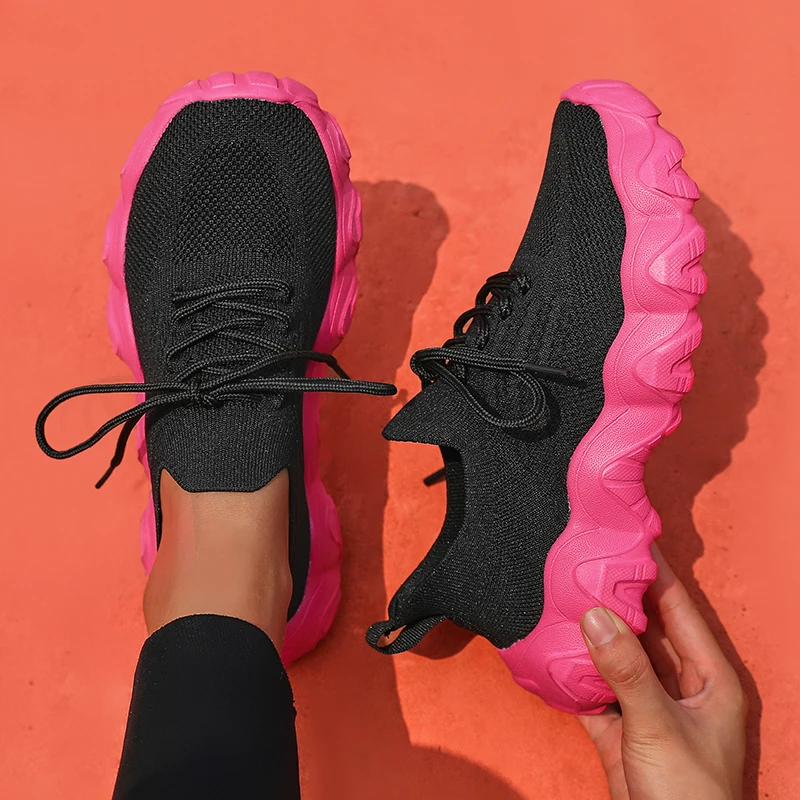 Women Shoes Comfortable Casual Sports Shoes Spring Height Increasing Outdoor Mesh Solid Color Breathable Flat Shoes for Students