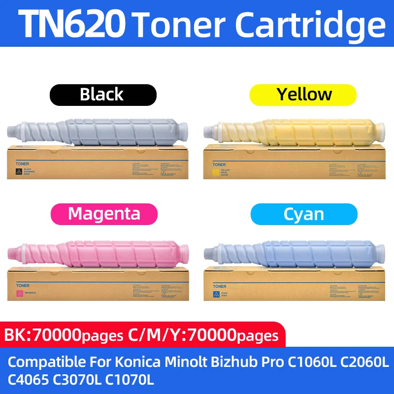 

Тонер-картридж TN620 TN-620, совместимый с Konica Minolta Bizhub C1060L C1070L C3070L C2060L C4065, тонерный порошок tn620 BK C M Y