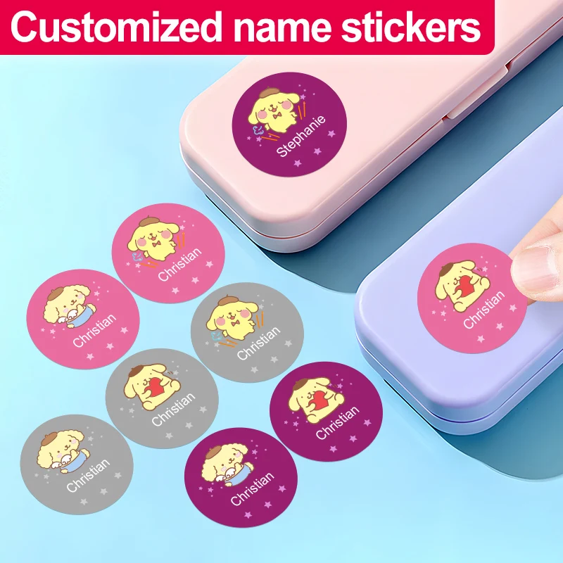 

Пользовательские наклейки с именами с помпонами для возвращения в школу, бутылок, ручек-яркие водонепроницаемые персонализированные этикетки для рождественских подарков