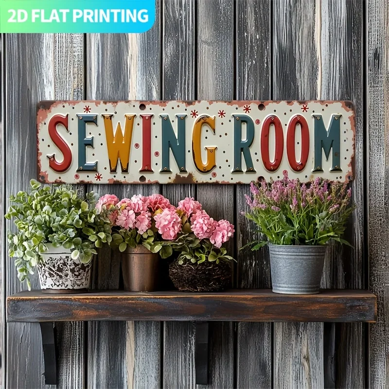 2D Flat, 2D Flat Plane, 1pc Vintage Sewing Room Aluminum Wall Decor - Large Letters in Red, Orange, Yellow, Green, Blue, Brown,