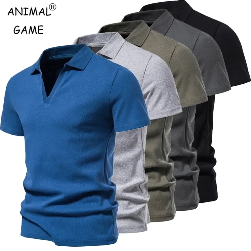 New Men\'s V-neck TShirt Slim Fit Cotton Short Sleeve Casual T-Shirt Jogger Mens Lightweight Loose Summer Tops