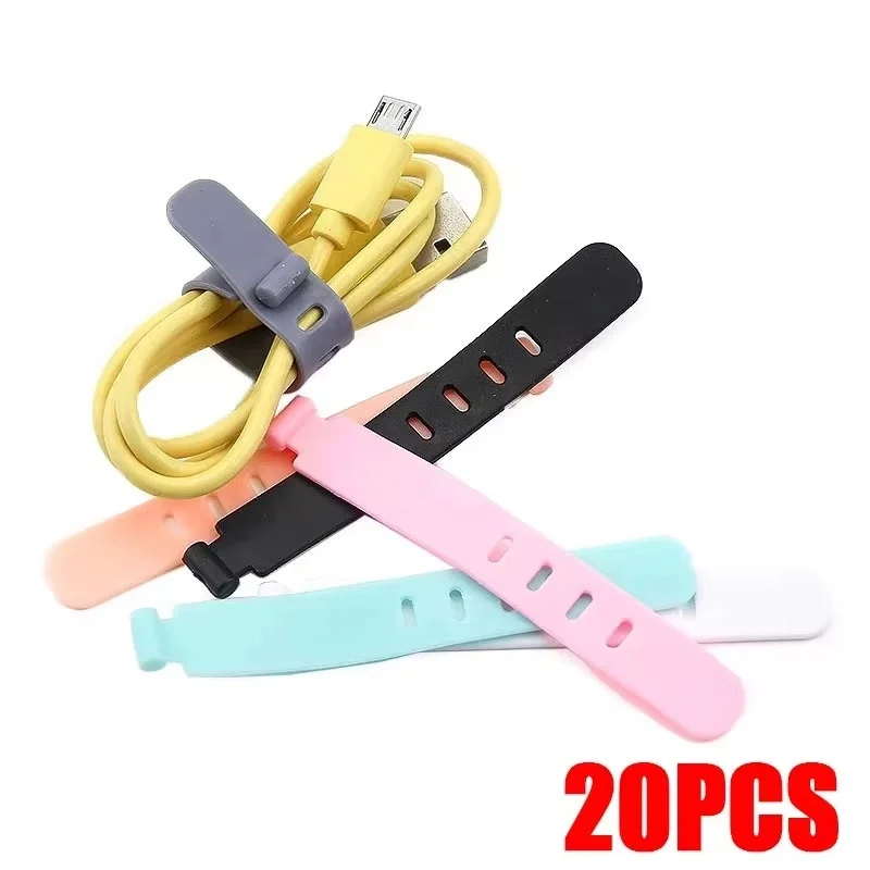 20Pcs Tragbare Wiederverwendbare Silikon Krawatten Strap Kabel Wickler Organizer Desktop USB Ladekabel Kopfhörer Draht Krawatten Management Clip