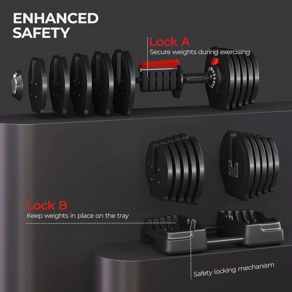 Adjustable Dumbbell Set Free Weight Dumbbells 40lbs/52.5lbs/90lbs Fast Adjust Dumbbells Dumbbell Weight Set