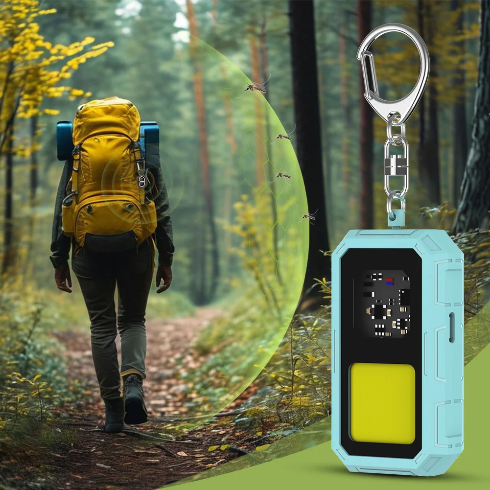 

LED Sonic Mosquito Repellent Rechargeable Outdoor Mosquito Repellent Ultrasonic Mosquito Keychain wtih Hook for Indoor Outdoor