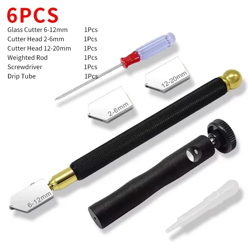 Glass Cutter Set Oil-filled Glass Cutting Diamond Glass Professional Tile Cutting Tool Suitable for 2-20mm Thick Glass