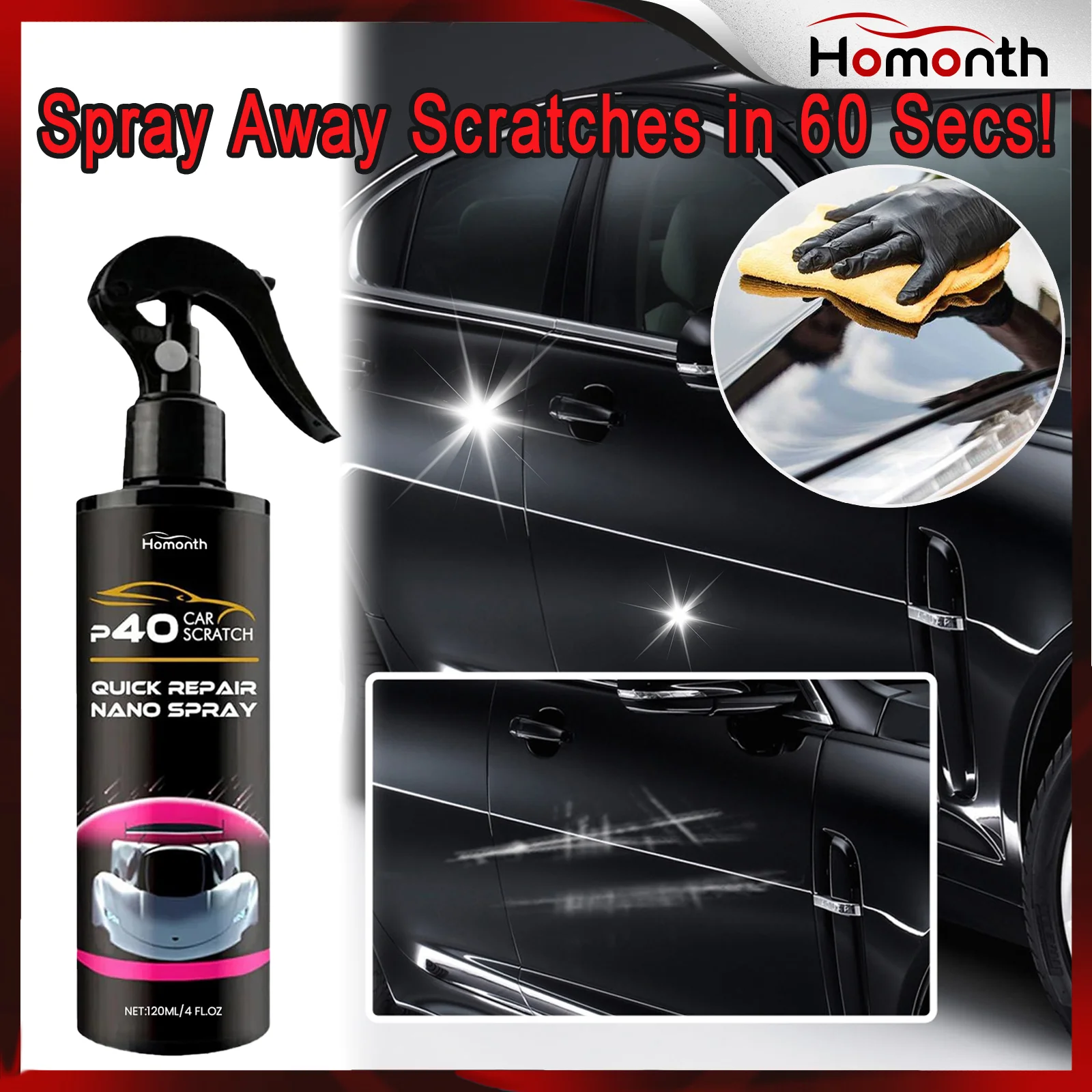 Nano Car Scratch Remover Spray 120ml Fast Acting Paint Repair for Scratches Swirl Marks Instant Scratch Removal Car Polishing