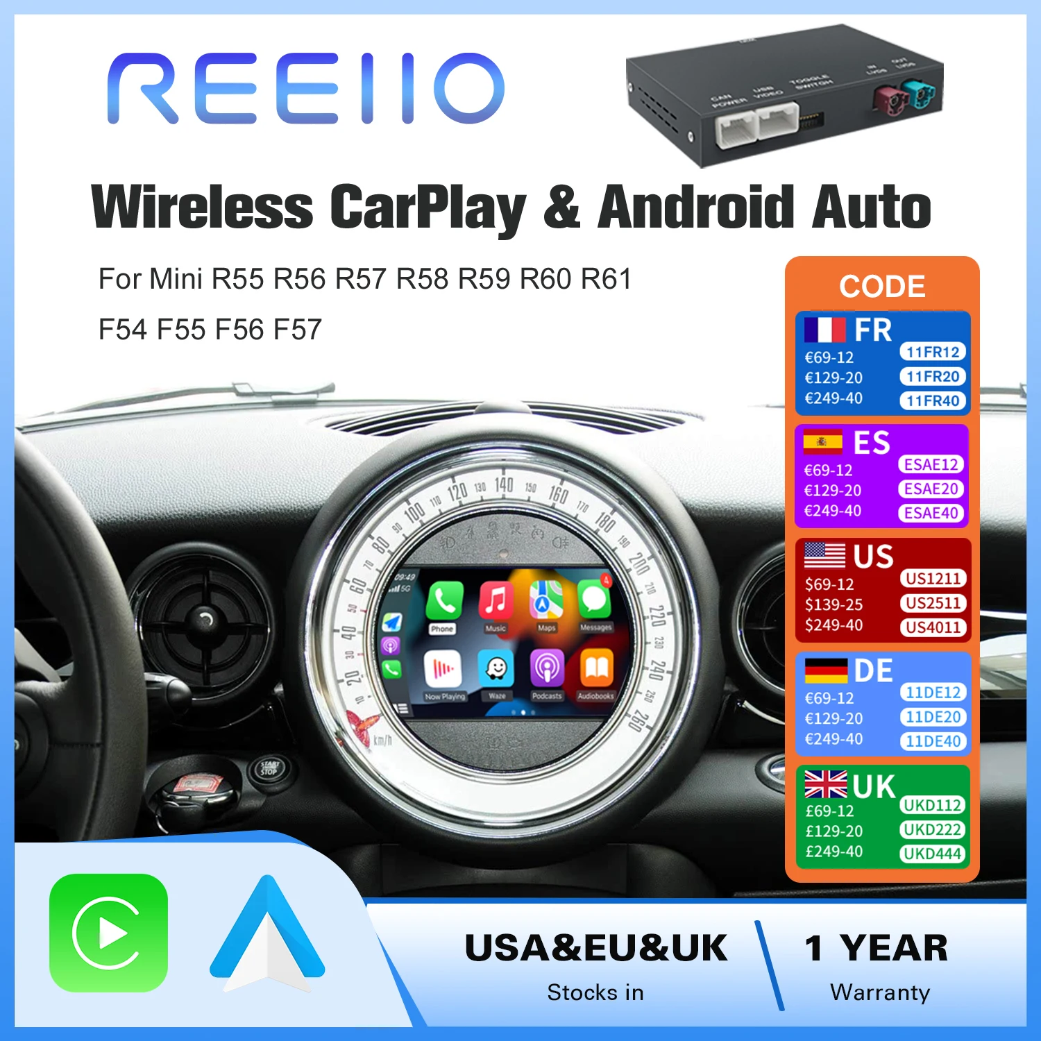 لاسلكي CarPlay أندرويد السيارات لسيارات BMW Mini R55 R56 R57 R58 R59 R60 R61 F54 F55 كلوبمان كونتري مان هاردتوب جون كوبر F56 F57