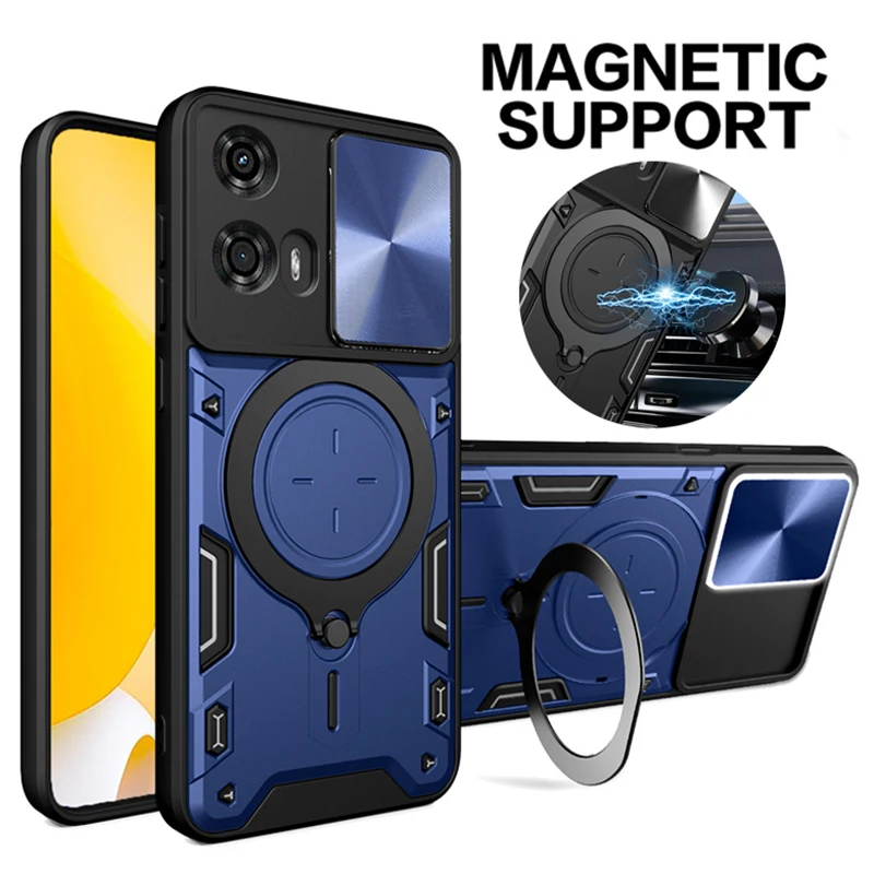 For Motorola Moto G34 5G Case Armor Slide Camera Lens Protection Phone Cover For Moto G34 G 34 MotoG34 Magnetic Ring Stand Funda