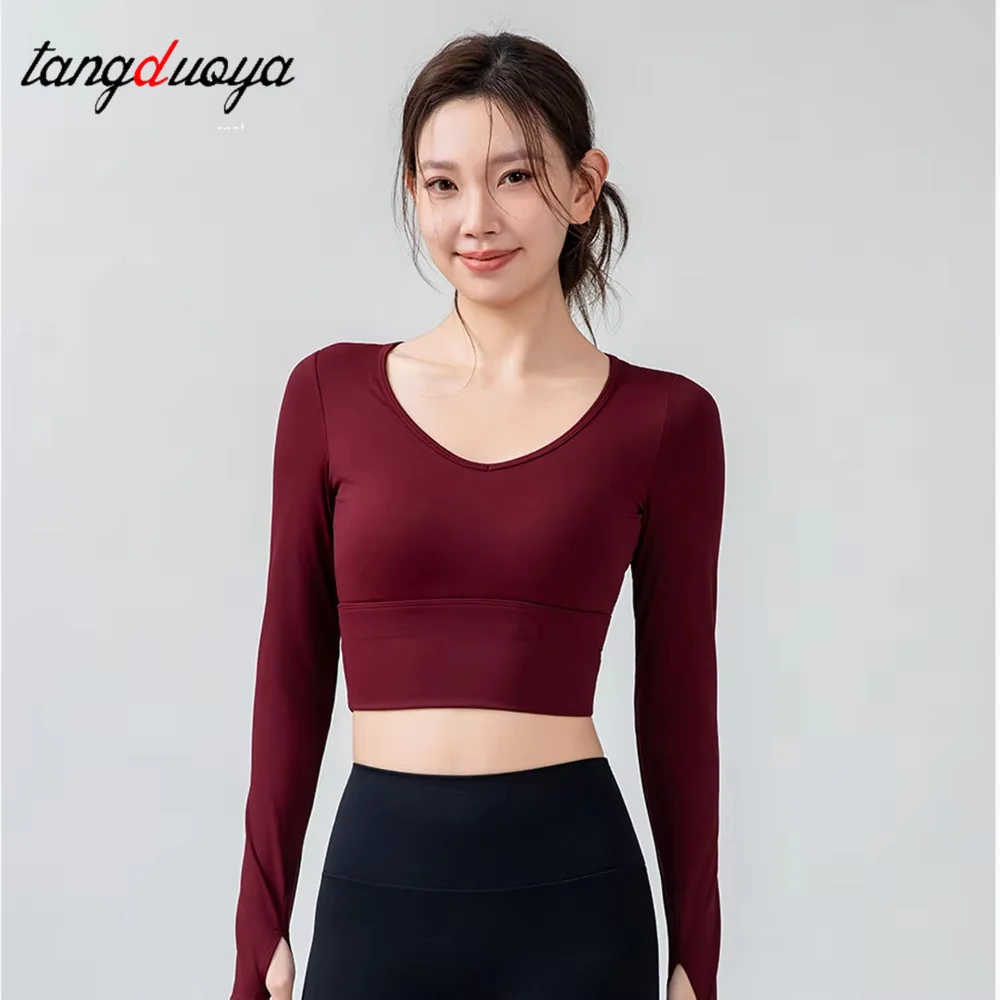 Women's Sexy Hollow out Shoulder Straps Sports Top Long Sleeves Yoga Fitness Training Top Yoga Shirt