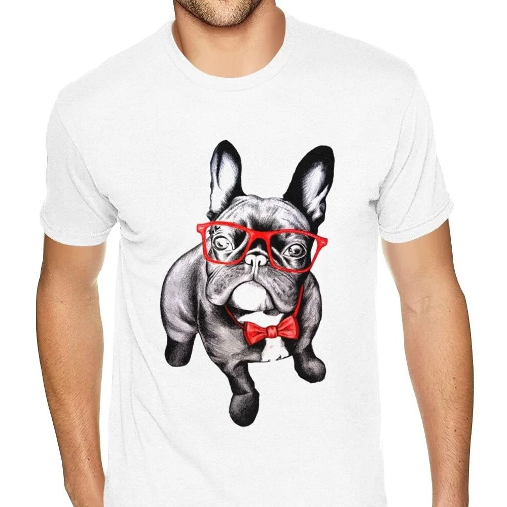 Yellow French Bulldog With Bow Tees Shirts Men Personalized Gothic Style Anime Tshirt Retro Cotton Crew Tee