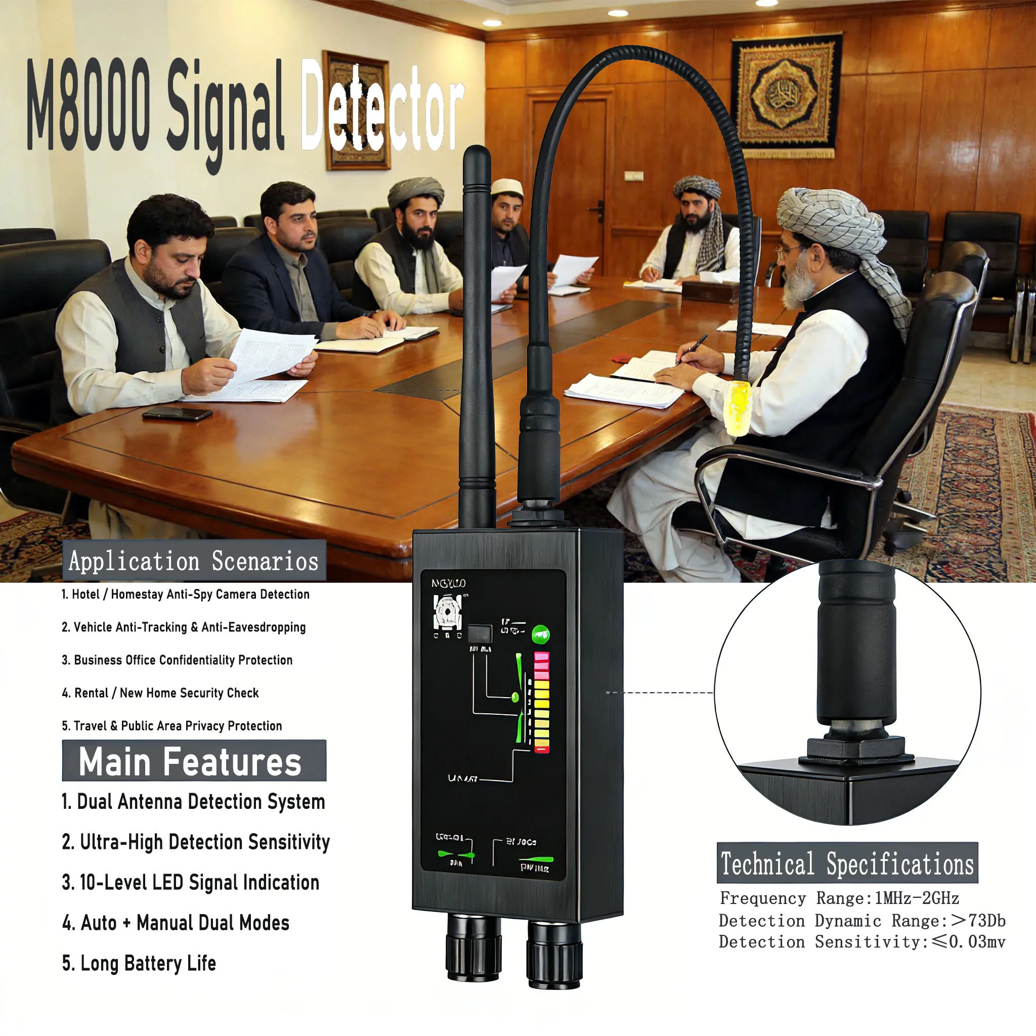 M8000 Hidden Camera Detector, Bug Detector, GPS Tracker Detector for Hotel Car Office view 6