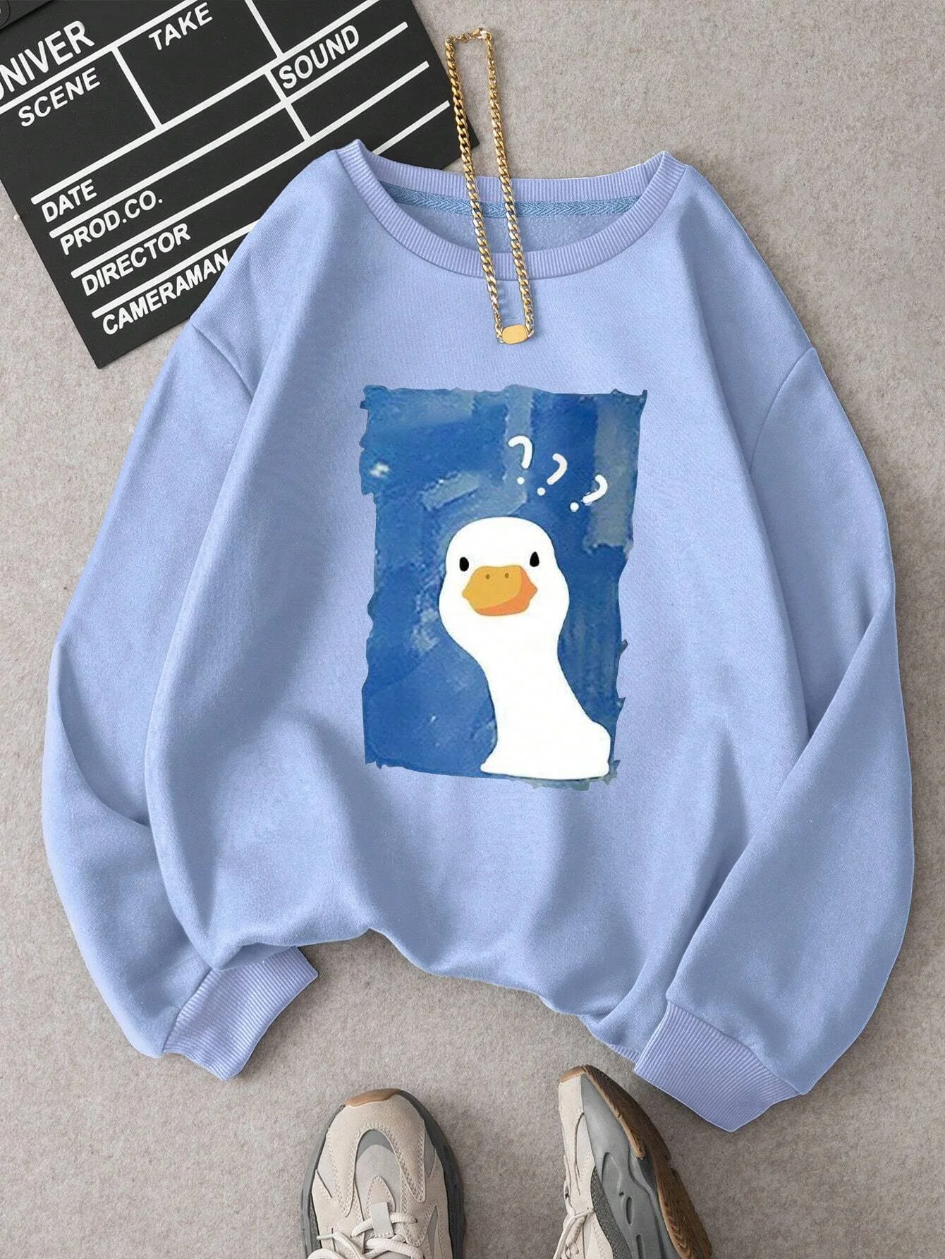 Cartoon Duck Print Women's Sweatshirts Graphic Oversized Hoodies For Women Clothing Long Sleeve Casual Blouse Fashion2024 New In