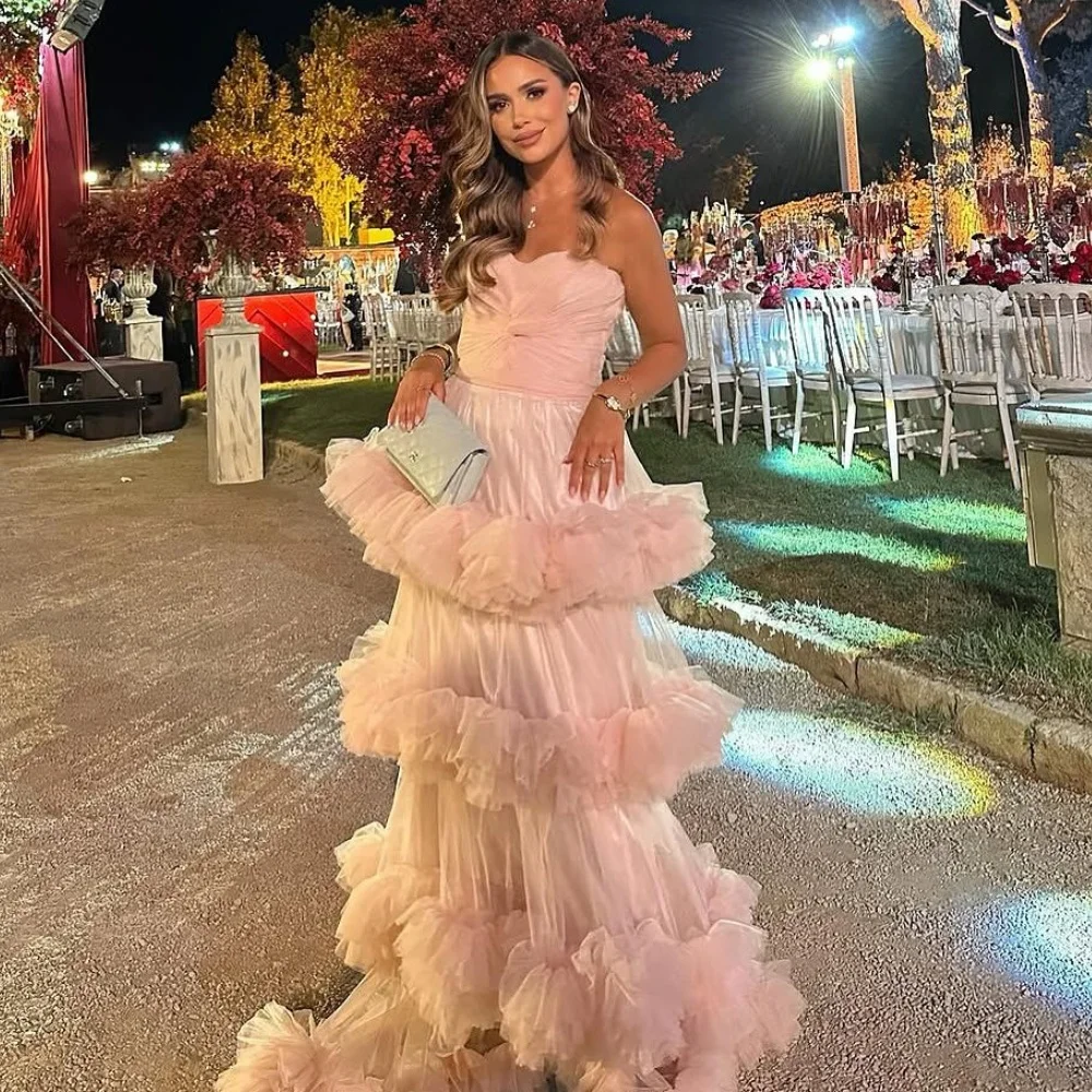 Customized Matching Classic Tulle Pleat Tiered Draped A-line Strapless Long Dresses Bespoke Occasion Dresses Chinese Style Retro