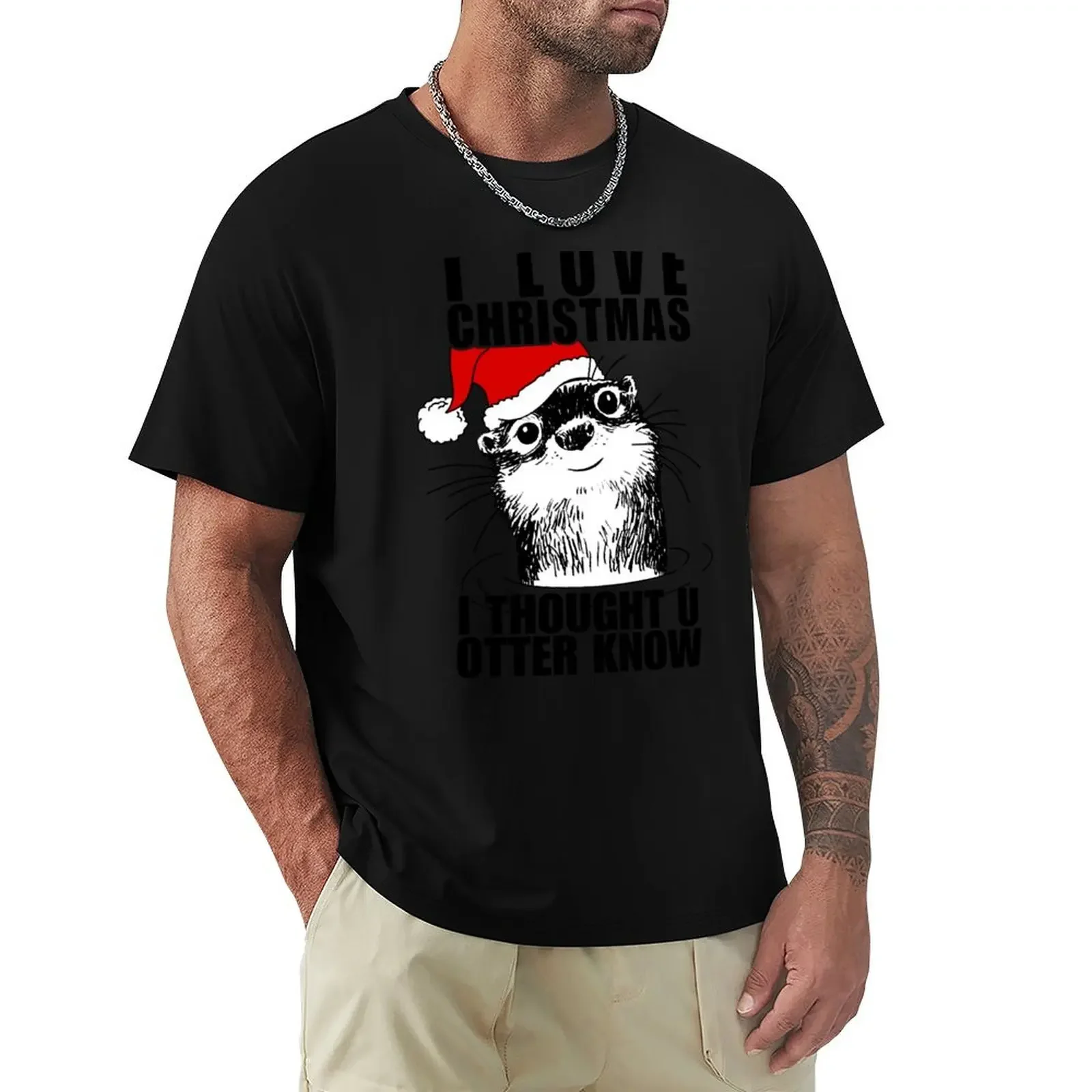 Christmas Otter T-Shirt customizeds for a boy quick drying tops mens graphic t-shirts big and tall