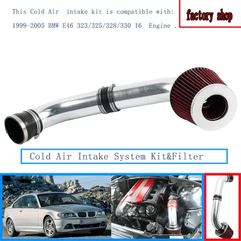 성능 냉기 흡입 유도 키트 및 레드 필터, 99-05 BMW E46 323 325 328/330 I6