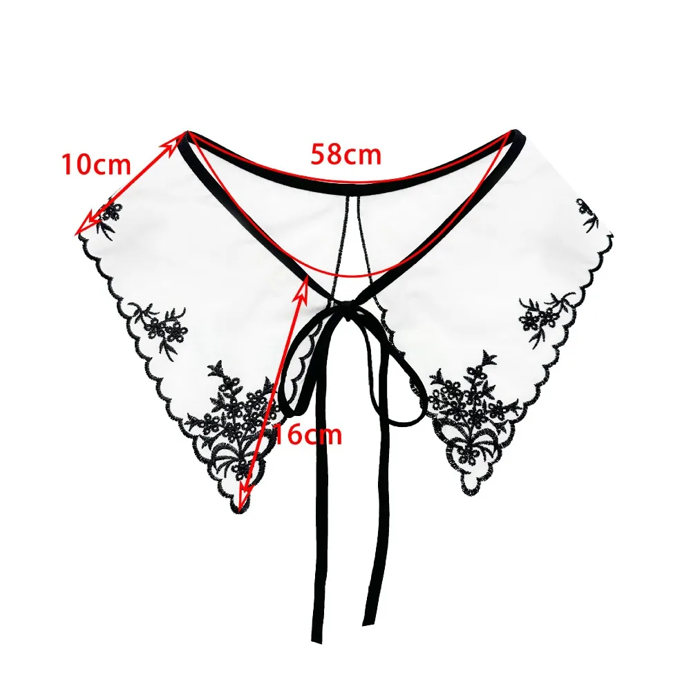 New Organza Embroidery Women\'s Lace Collar Fashion Fake Collar Lace Up Shawl Front Placket Collar Shawl Collar