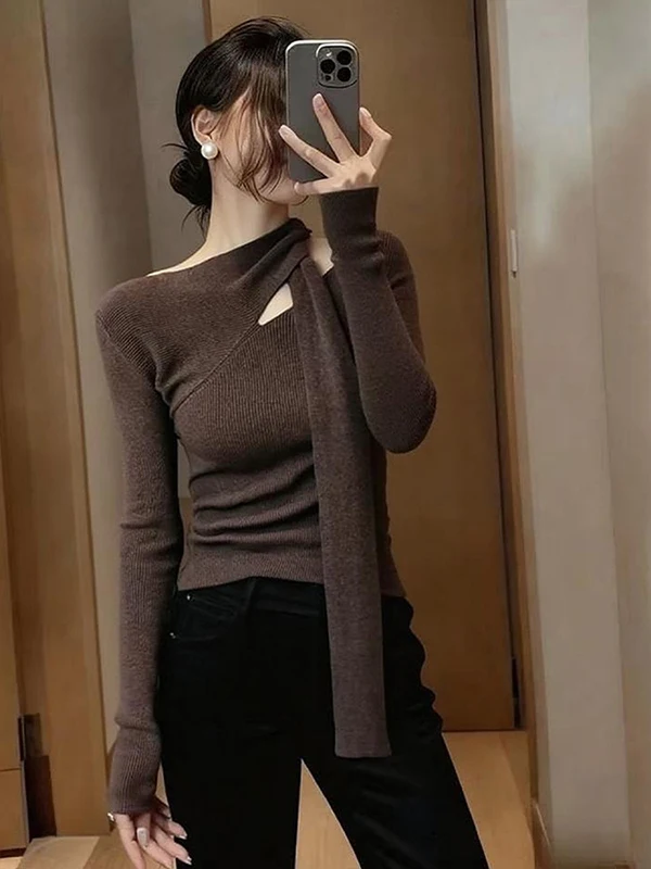 Ay Knitted Sweater Women's Soft Lazy Sle Small Fraance Sle Autumn 2025 Korean Version Slim Fit Long Sve Casual Wear