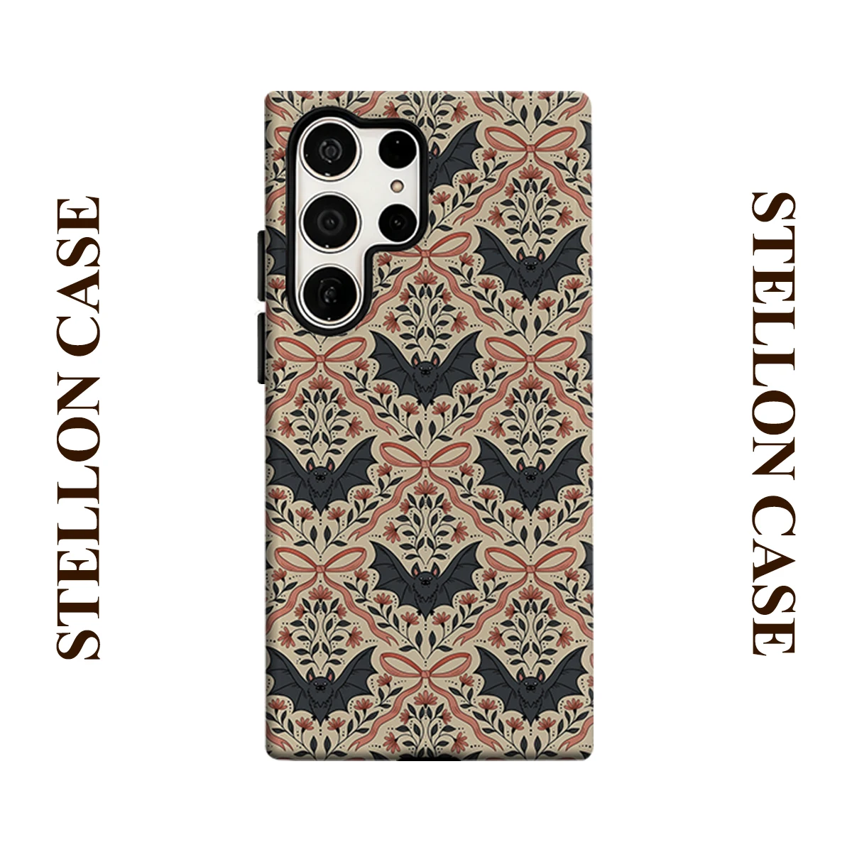 Gothic Bat Bow Phone Case for Samsung Galaxy S26 S25 Ultra S24 S23 Ultra Plus Glossy Double-layer Back Cover