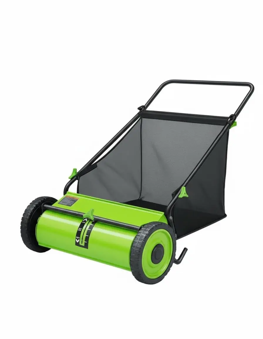 26 Inch Push Lawn Sweeper with 4 Spinning Brushes, 7 Cu.ft Large Capacity Leaf Collector, Adjustable Height Grass Sweeper, All