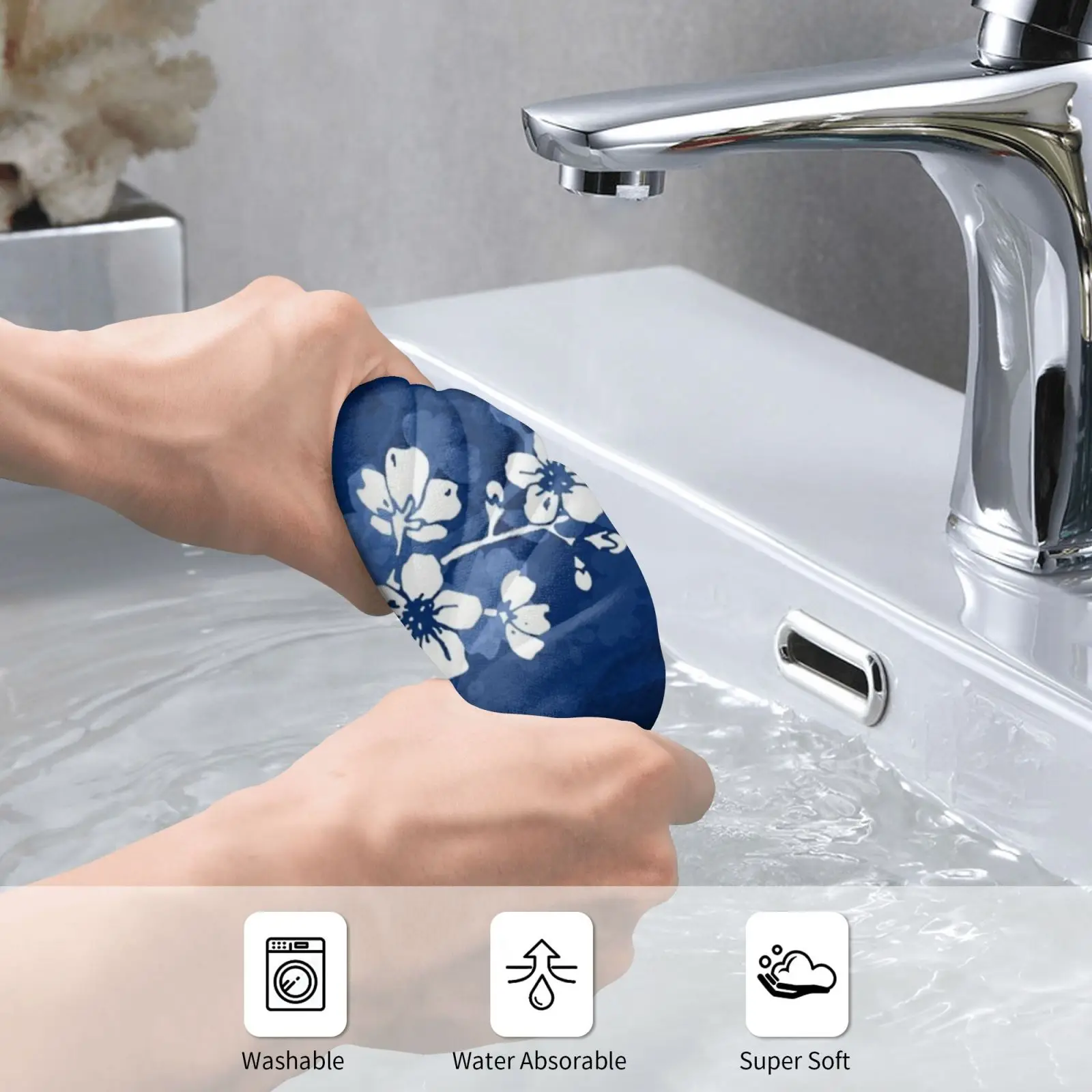 Sakura Blossom In Deep Blue Bath Towel Beach Cushion 761 Sakura Cherry Blossom Japanese Flowers Floral Repeat