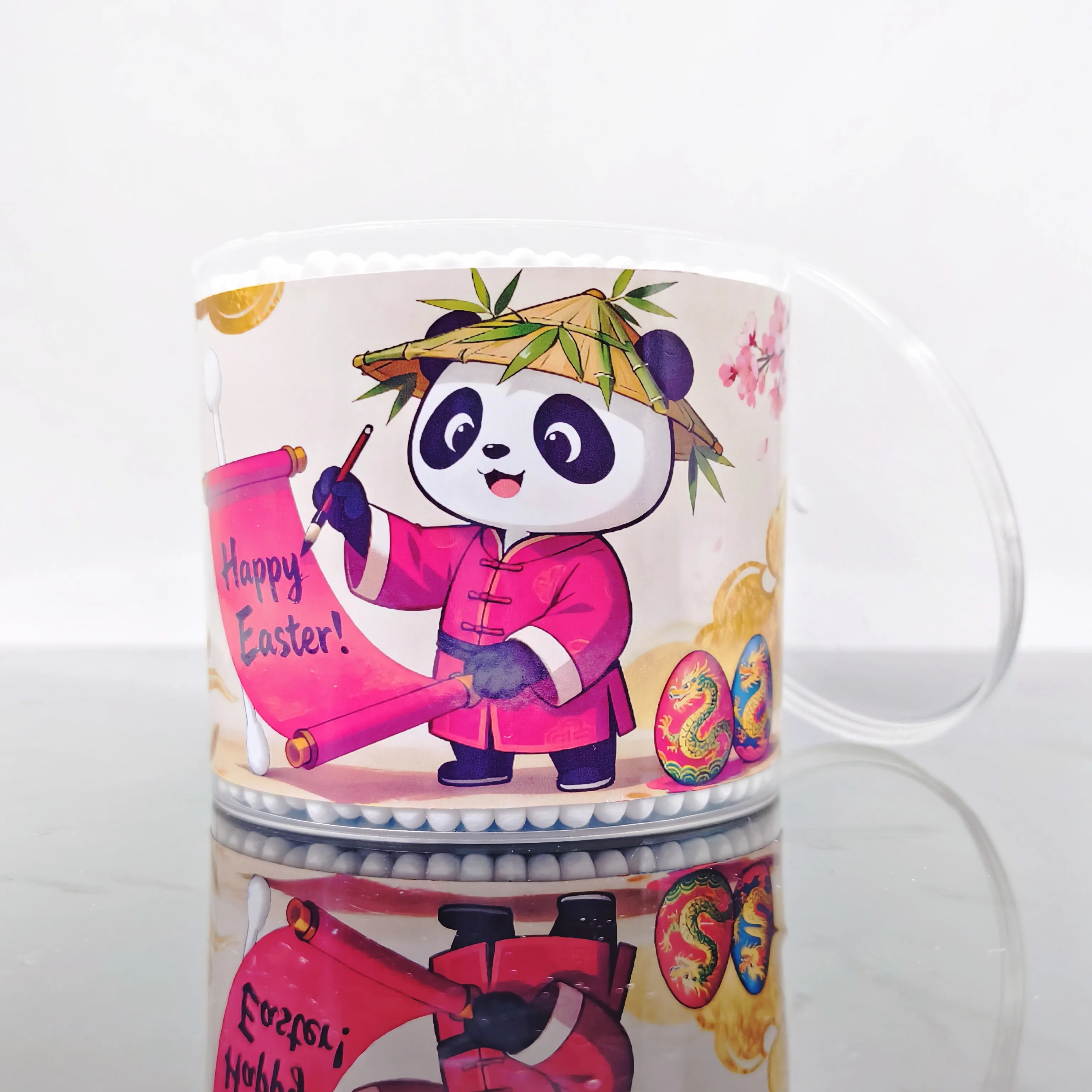 600 قطعة/900 قطعة بيضة عيد الفصح أعواد قطنية إبداعية عصا ، عنصر الباندا دوامة أعواد قطنية مستديرة ، أعواد قطنية هدية العيد