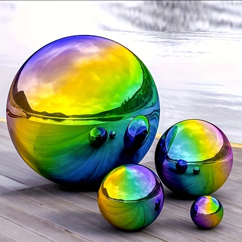 6pcs Rainbow Mirror Garden Balls - Stainless Steel Floating Orbs for Pond/Patio, Vibrant Outdoor Decor & Gift