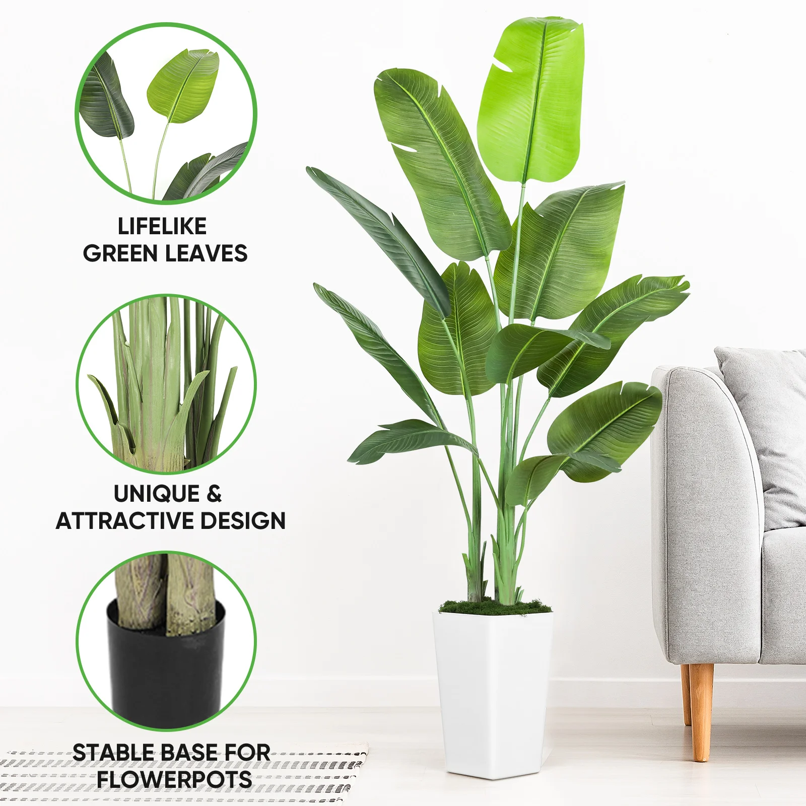 Plantas artificiales grandes de 180cm, pájaro del paraíso, árbol Tropical, 6 pies, hojas de plátano falsas, plantas de palma de plástico para decoración del hogar y la Oficina